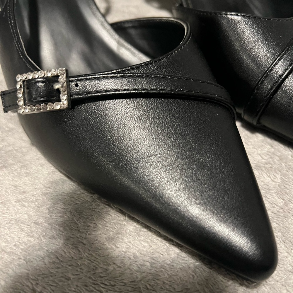 Wild Diva Black Heels with Silver Buckle